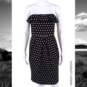 MAGGY LONDON Blk/Wht Polka Dot Strapless Dress